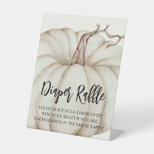 White Pumpkin Baby Shower Diaper Raffle Pedestal Sign