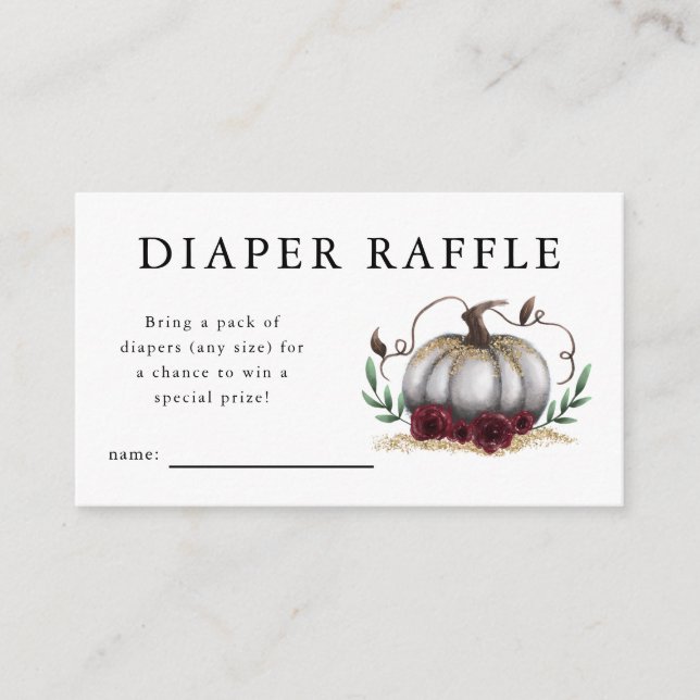 White Pumpkin Baby Shower Diaper Raffle Ticket Enclosure Card (Front)