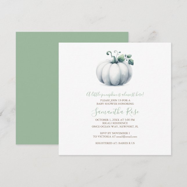 White Pumpkin Baby Shower Invite – Fall Design (Front/Back)