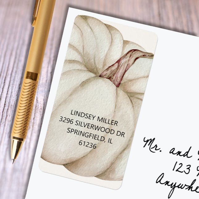 White Pumpkin Baby Shower Return Address Label (White pumpkin unisex baby shower return address labels)