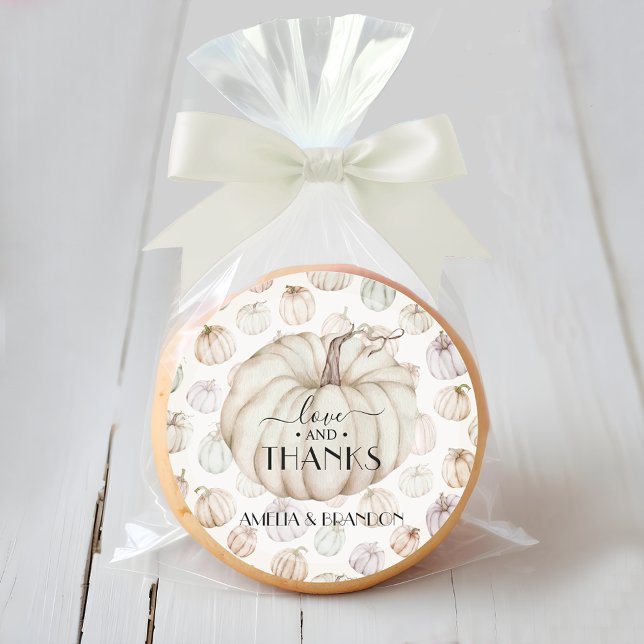 White Pumpkin Baby Shower Thank You Classic Round Sticker (Love and Thanks white pumpkin baby shower thank you stickers)