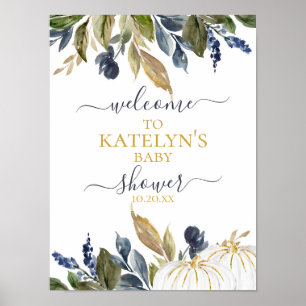 White Pumpkin Baby Shower Welcome Sign Poster