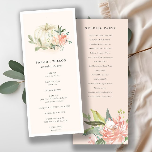 White Pumpkin Blush Flora Wedding Ceremony Program Menu (Creator Uploaded)