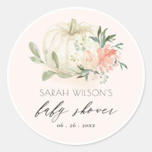 White Pumpkin Blush Floral Baby Brunch Shower Classic Round Sticker