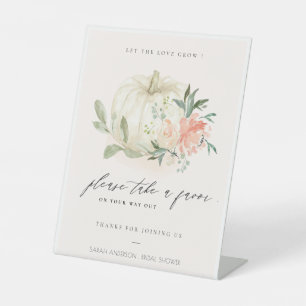 White Pumpkin Blush Floral Favour Bridal Shower Pedestal Sign