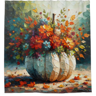 White Pumpkin Bouquet Shower Curtain
