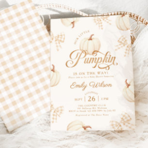 White Pumpkin Bows All White Baby Shower Invitation