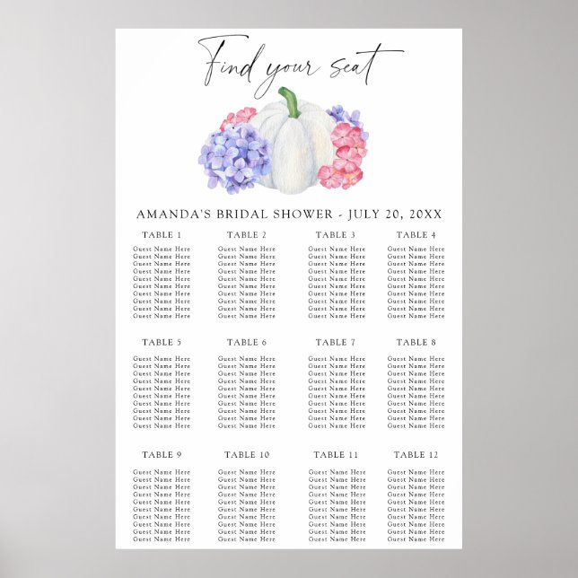 White pumpkin - bridal shower seating chart (Front)