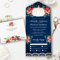 White Pumpkin Burgundy Floral Navy Blue Wedding