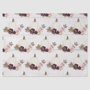 White Pumpkin Burgundy Pink Floral Fall Watercolor Tissue Paper