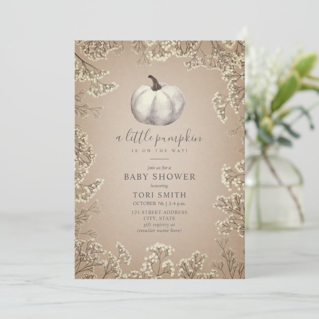 White Pumpkin Cardstock Fall Baby Shower Invitatio Invitation (Standing Front)