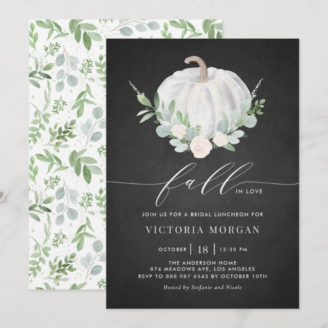 White Pumpkin Chalkboard Fall Bridal Luncheon Invitation (Front/Back)