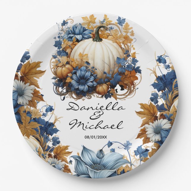 White Pumpkin Elegant Fall Garden  Paper Plate (Front)