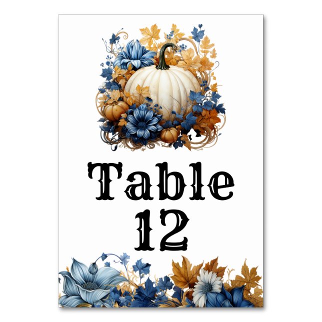 White Pumpkin Elegant Fall Garden Table Number (Front)