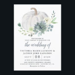White Pumpkin Elegant Succulent Fall Chic Wedding Invitation<br><div class="desc">Design features an elegant white pumpkin with an ivory floral bouquet with eucalyptus greenery,  succulent elements and more.  Design offers an alternative to traditional late summer or fall wedding colours.  Incorporate this colour palette into your event for an elegant modern change.</div>