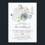 White Pumpkin Elegant Succulent Fall Chic Wedding Invitation<br><div class="desc">Design features an elegant white pumpkin with an ivory floral bouquet with eucalyptus greenery,  succulent elements and more.  Design offers an alternative to traditional late summer or fall wedding colours.  Incorporate this colour palette into your event for an elegant modern change.</div>