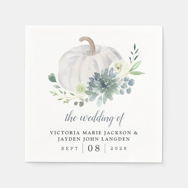 White Pumpkin Elegant Succulent Fall Chic Wedding Napkin (Front)