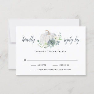 White Pumpkin Elegant Succulent Fall Chic Wedding RSVP Card