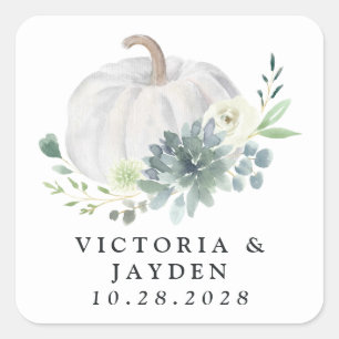 White Pumpkin Elegant Succulent Fall Chic Wedding Square Sticker