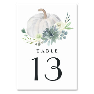 White Pumpkin Elegant Succulent Fall Chic Wedding Table Number