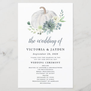 White Pumpkin Elegant Succulent Wedding Programs