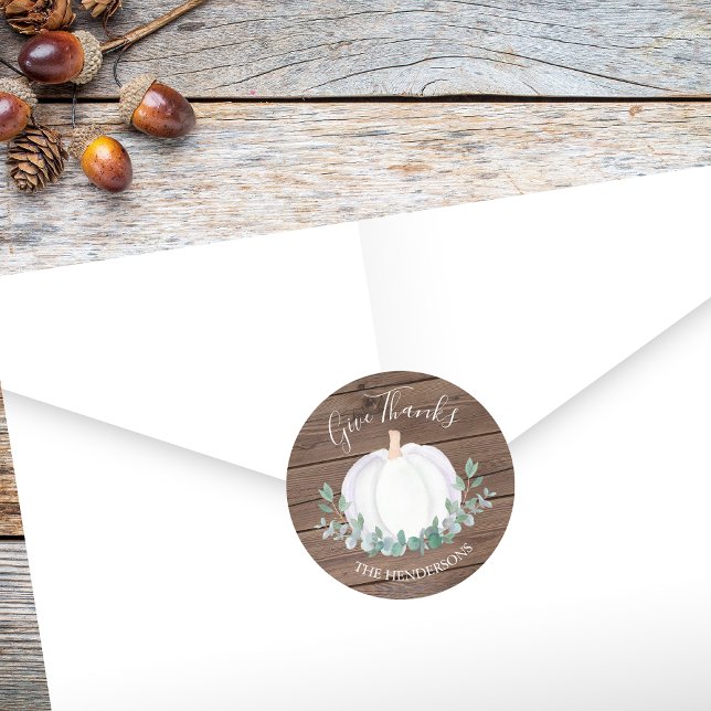 White Pumpkin Eucalyptus Barn Wood Classic Round Sticker (Creator Uploaded)