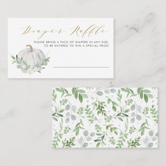 White Pumpkin Fall Baby Shower Diaper Raffle Card (Front/Back)