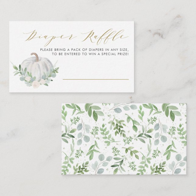 White Pumpkin Fall Baby Shower Diaper Raffle Game Enclosure Card (Front/Back)
