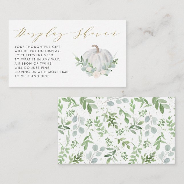 White Pumpkin Fall Baby Shower Display Shower Enclosure Card (Front/Back)