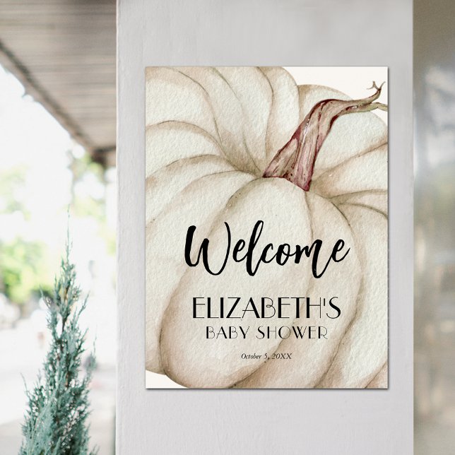 White Pumpkin Fall Baby Shower Welcome Poster (White Pumpkin Fall Baby Shower Welcome Sign Poster)