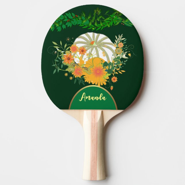 White Pumpkin Fall Colours Green Foliage Botanical Ping Pong Paddle (Front)