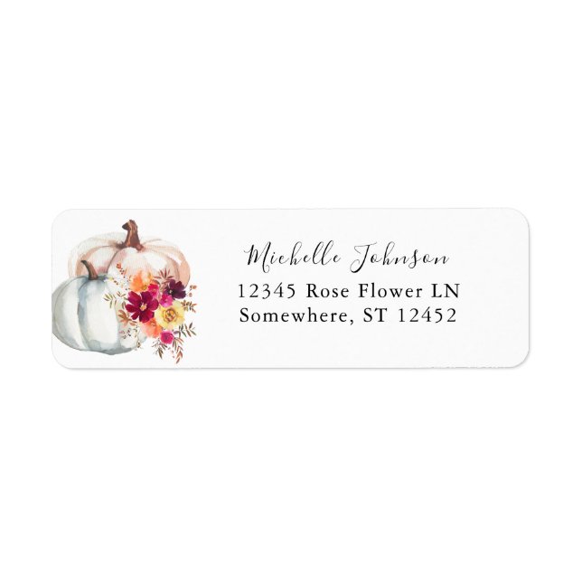 White Pumpkin Fall Floral Return Address Label 2 (Front)