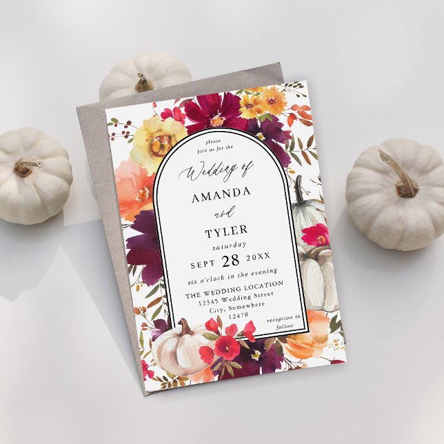 White Pumpkin Fall Floral Wedding Invitation (Creator Uploaded)