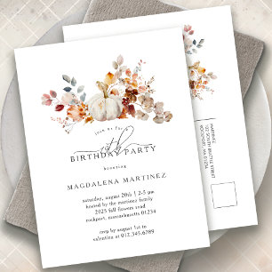 White Pumpkin Fall Flowers 19th Birthday Party Invitation Postcard