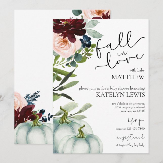 White Pumpkin Fall In Love Baby Shower Invitation (Front/Back)