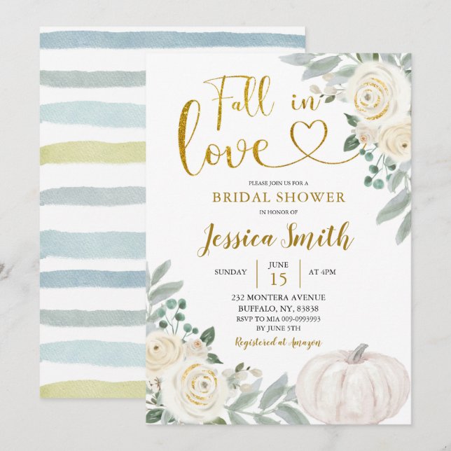 White Pumpkin Fall In Love Bridal Shower Invitation (Front/Back)