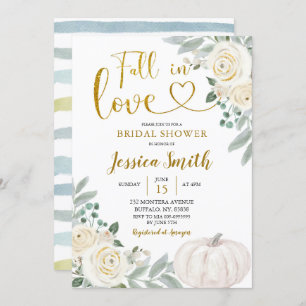 White Pumpkin Fall In Love Bridal Shower Invitation