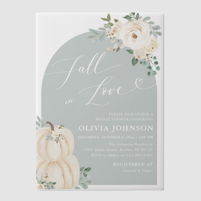 White Pumpkin Fall in Love Bridal Shower Vellum Invitations (Front)