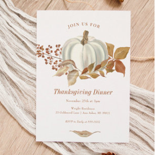 White Pumpkin Fall Leaves Friendsgiving Invitation