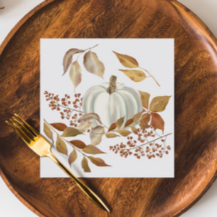 White Pumpkin Fall Leaves Thanksgiving Napkin