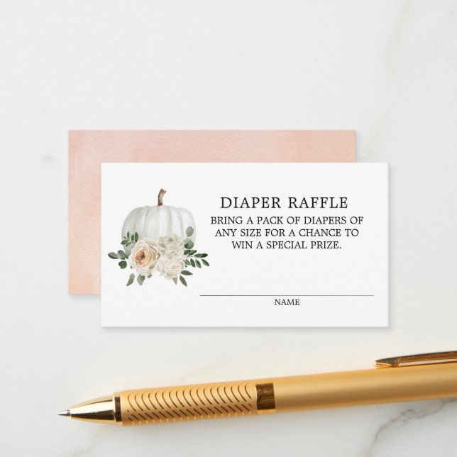 White Pumpkin Fall Theme Diaper Raffle Ticket Encl Enclosure Card (Front/Back In Situ)