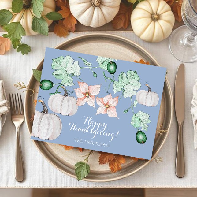 White Pumpkin Floral Watercolor Personalised Holiday Postcard (Creator Uploaded)