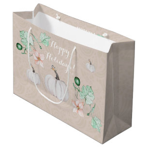 White Pumpkin Floral Watercolor Personalised Large Gift Bag