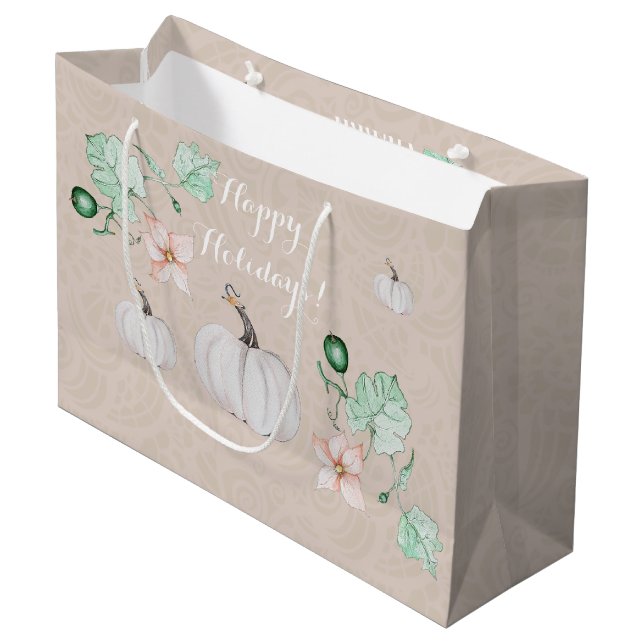 White Pumpkin Floral Watercolor Personalised Large Gift Bag (Front Angled)