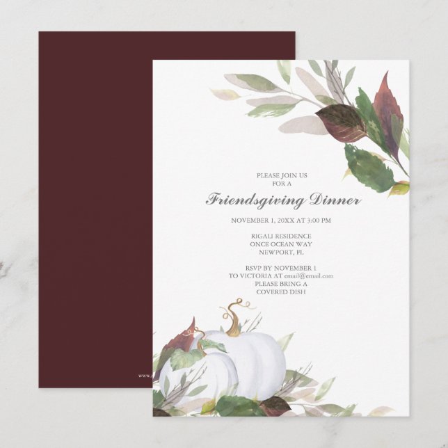 WHITE PUMPKIN Friends Giving Invite (Front/Back)