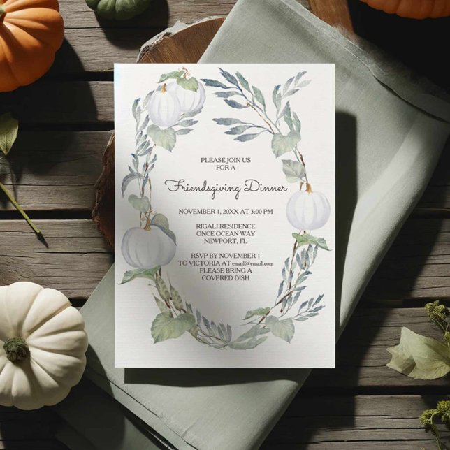 White Pumpkin Friendsgiving Invitations (White pumpkin Friendsgiving invitations)