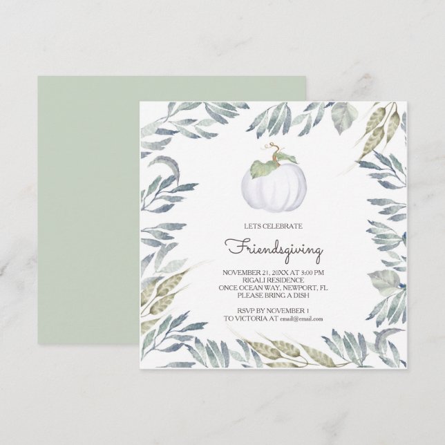 White Pumpkin Friendsgiving Invite - Square (Front/Back)