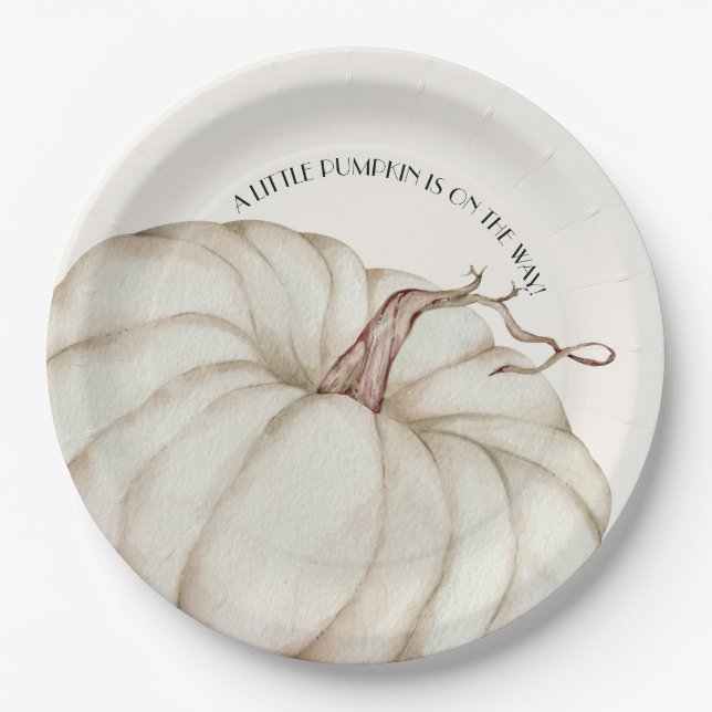 White Pumpkin Gender Neutral Baby Shower Paper Plate (Front)