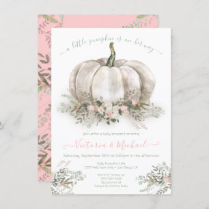 White Pumpkin Girl Baby Shower Couples floral Invi Invitation