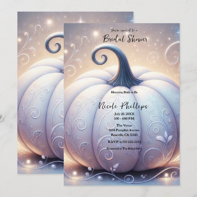 White Pumpkin Glow Sparkle Lights Bridal Shower Invitation (Front/Back)